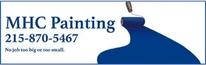 This is an image from MHC Painting, located in Pennsylvania. The logo for MHC Painting features blue text with a stylized paintbrush graphic and contact information.