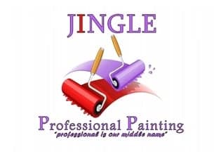 This is an image from Jingle Professional Painting, located in Pennsylvania. The logo for Jingle Professional Painting features stylized red and purple paint rollers with bold lettering and a professional design.