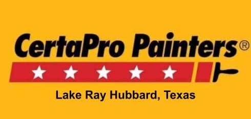 "This is an image from CertaPro Painters of Lake Ray Hubbard, located in Texas. The logo for CertaPro Painters features bold black text with a red paint-roller banner accented by five white stars."