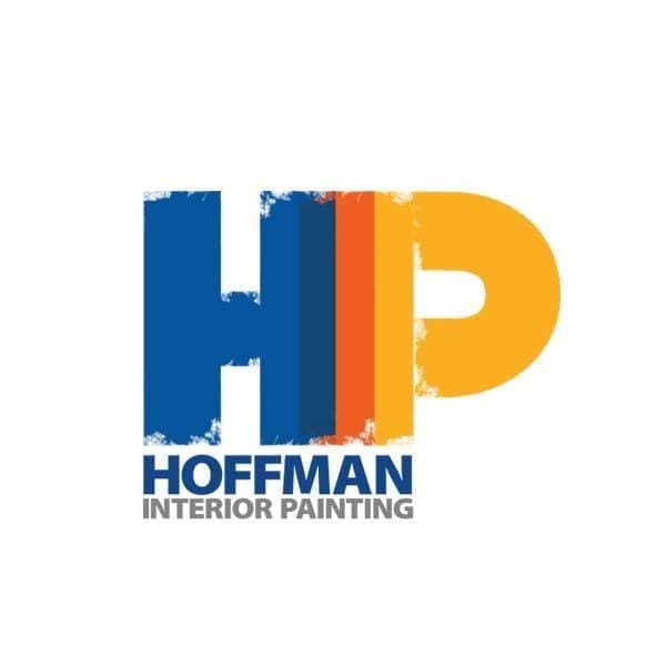 This is an image from Hoffman Interior Painting, located in Michigan. The logo for Hoffman Interior Painting features bold blue and orange “HIP” lettering with a distressed paint effect above the company name in clean modern typography.