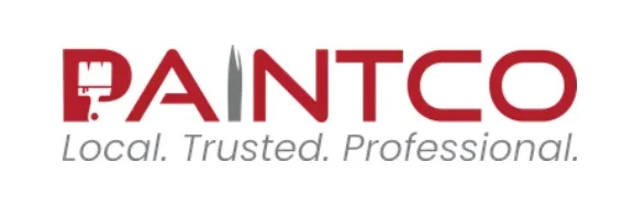 This is an image from Paintco Painters, located in Indiana. The logo for Paintco Painters features bold red lettering with the tagline “Local. Trusted. Professional.” representing residential and commercial painting services.
