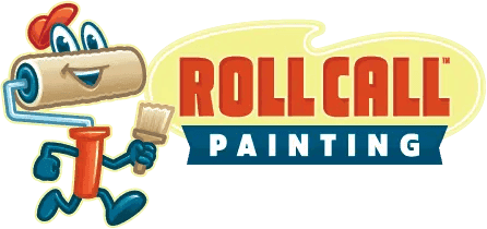 This is an image from Roll Call Painting, located in Wisconsin. The logo for Roll Call Painting features a cartoon paint roller character holding a paintbrush alongside bold red and blue lettering representing the painting company.
