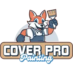 This is an image from Cover Pro Painting, located in Washington. The logo for Cover Pro Painting features a cartoon fox painter holding a paintbrush above bold blue and white company text.
