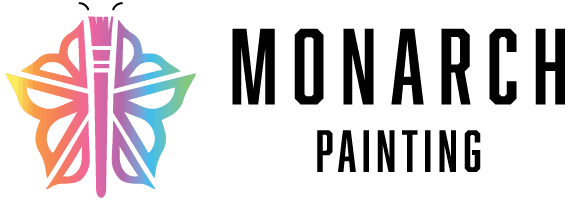 This is an image from Monarch Painting, located in New York. The logo for Monarch Painting features a colorful gradient skyline blended with a paint-stroke effect and modern black text.