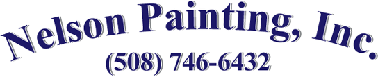 This is the logo for Nelson Painting, Inc. It shows the company name in a bold, arched navy-blue font with the phone number included below.