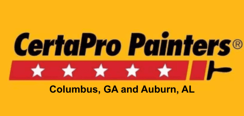 This is an image from CertaPro Painters of Columbus, GA and Auburn, AL, located in Georgia and Alabama. The logo for CertaPro Painters of Columbus, GA and Auburn, AL features black CertaPro Painters text above a red paintbrush graphic with white stars on a yellow background.