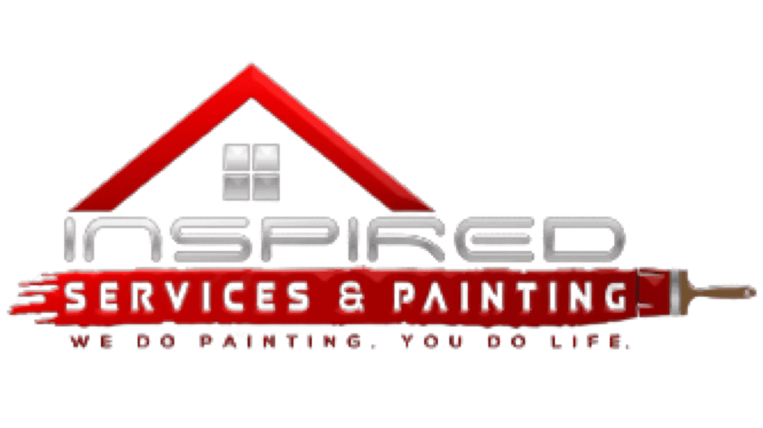 This is an image from Inspired Services & Painting, located in Ohio. The logo for Inspired Services & Painting features a red house roof graphic above bold silver lettering with a red paintbrush underline representing the painting company.