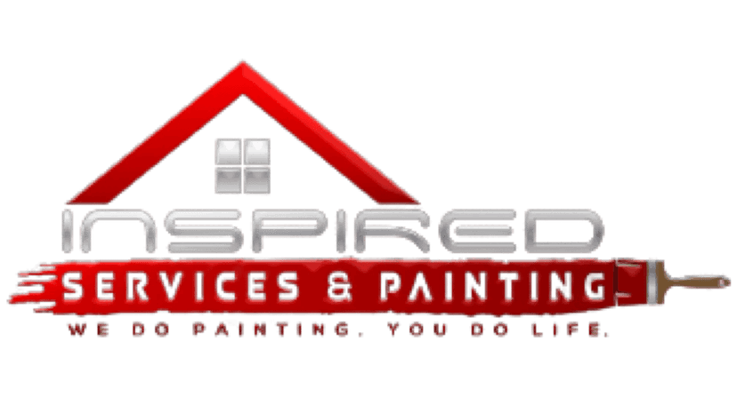 This is an image from Inspired Services & Painting, located in Ohio. The logo for Inspired Services & Painting features a red house roof graphic above bold silver lettering with a red paintbrush underline representing the painting company.