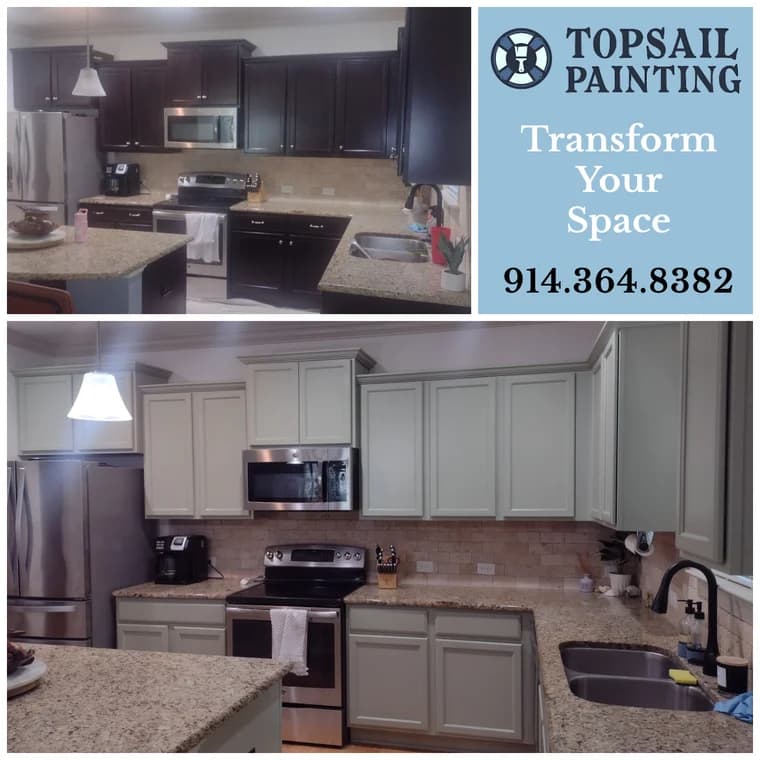 This is an image from Topsail Painting, located in North Carolina. This is a close-up promotional image from Topsail Painting highlighting their logo and branding message for home painting services.