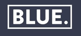 This is an image from BLUE Painting, located in Minnesota. The logo for BLUE Painting features bold white capital letters spelling 'BLUE.' inside a rectangular border on a dark blue background.