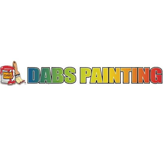 This is an image from DABS Painting, located in Texas. The logo for DABS Painting features colorful gradient lettering with a paint bucket and paintbrush graphic representing the painting company.