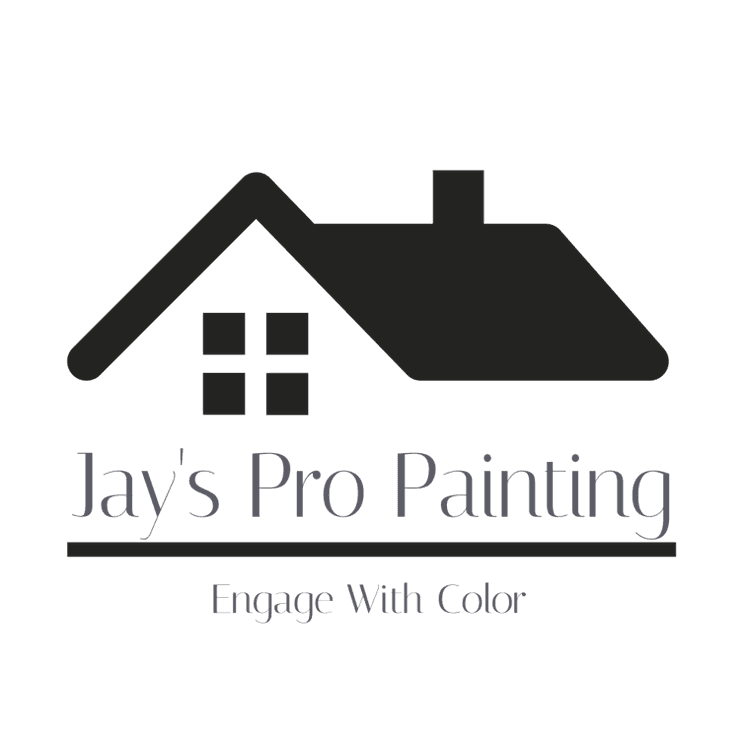 This is an image from Jay's Pro Painting, located in New York. The logo for Jay's Pro Painting features a dark house silhouette with a pitched roof and chimney above the company name and tagline.