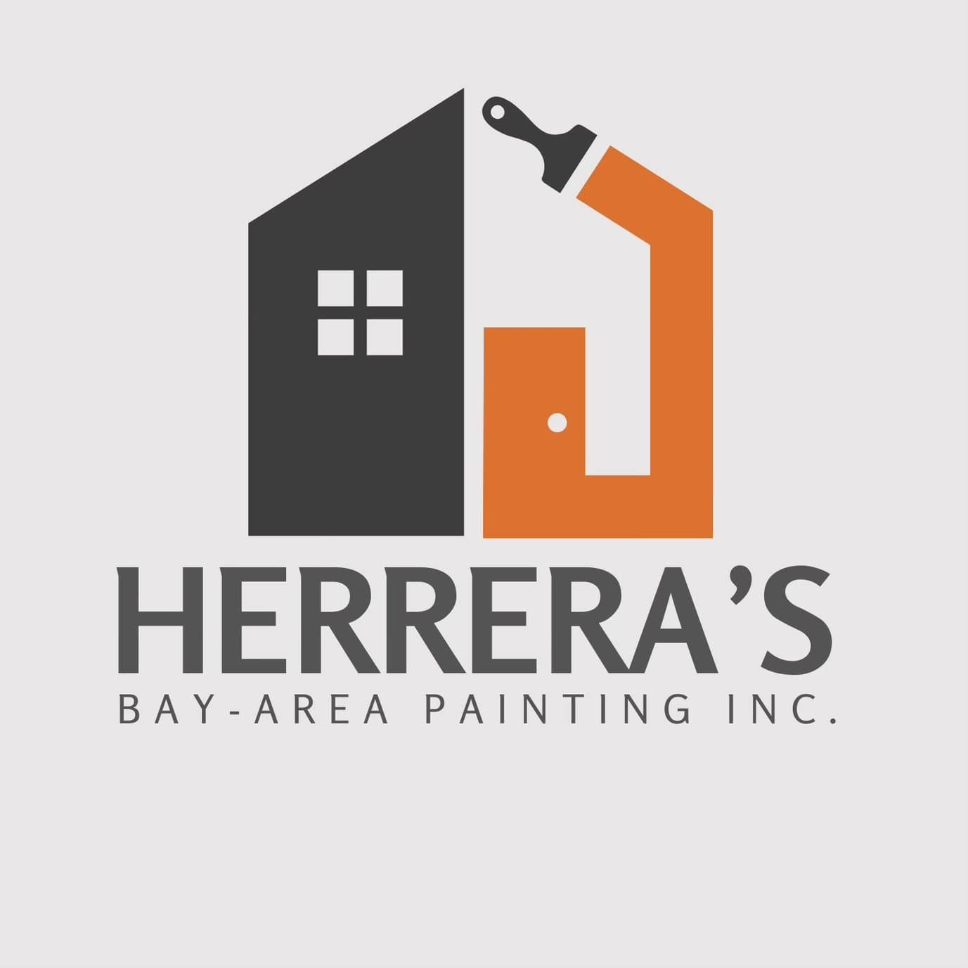 This is an image from Herrera’s Bay Area Painting Inc., located in California. The logo for Herrera’s Bay Area Painting Inc. Features a modern house icon combined with a paintbrush design in gray and orange, representing professional residential painting services.