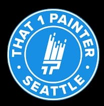 This is an image from That 1 Painter Seattle, located in Washington. The logo for That 1 Painter Seattle features a blue circular badge with white text and a paintbrush icon in the center.