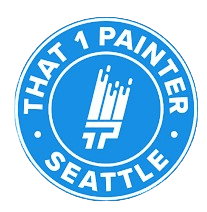This is an image from That 1 Painter Seattle, located in Washington. The logo for That 1 Painter Seattle features a blue circular badge with white text and a paintbrush icon in the center.