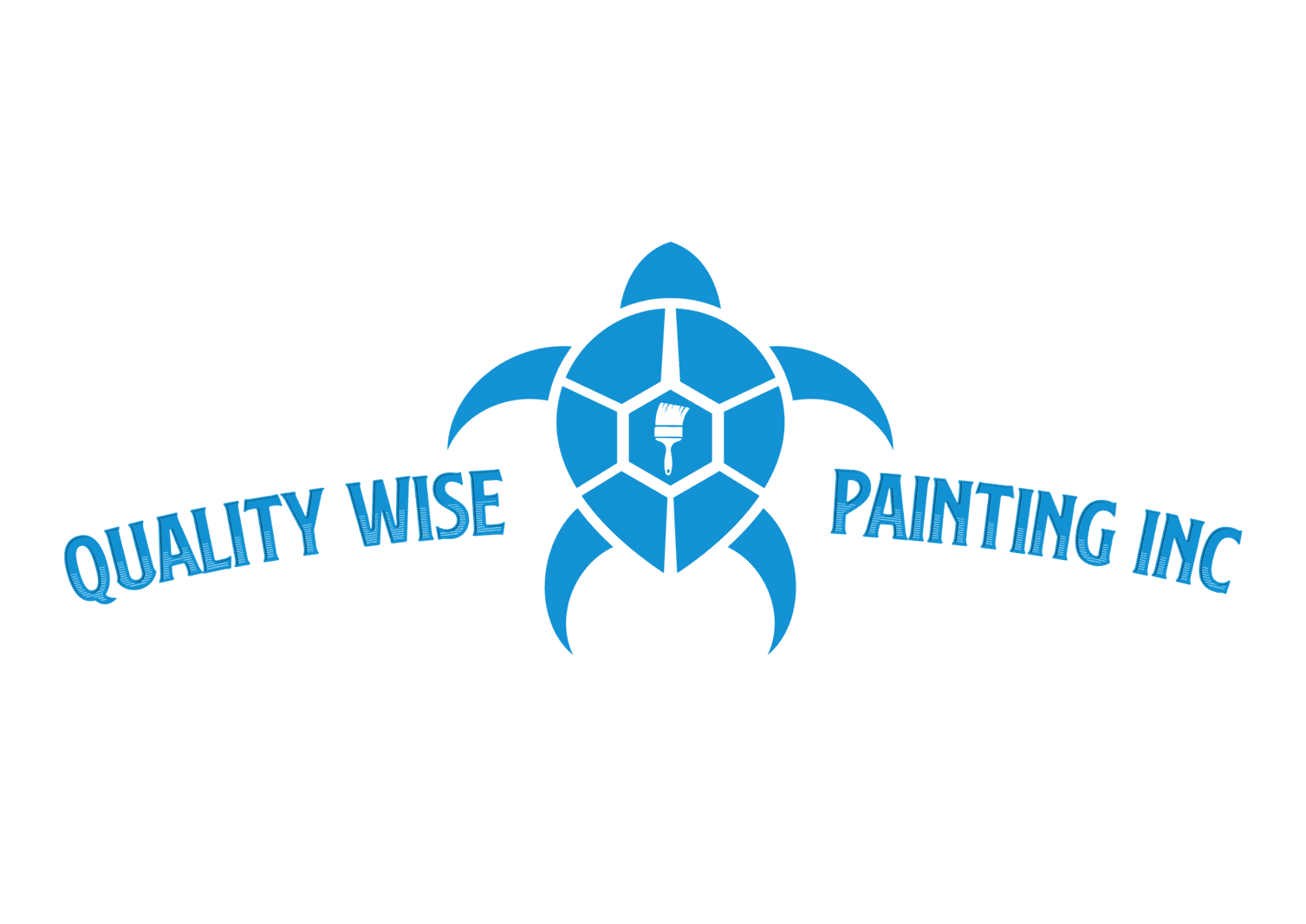 This is an image from Quality Wise Painting Inc., located in California. The image shows the company logo featuring a stylized blue turtle design with a paintbrush icon at the center, accompanied by the business name “Quality Wise Painting Inc.” in bold lettering, representing professional residential and commercial painting services.