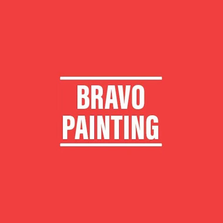 This is an image from Bravo Painting, located in Georgia. The logo for Bravo Painting features bold white block lettering centered between two horizontal lines on a vibrant red background.