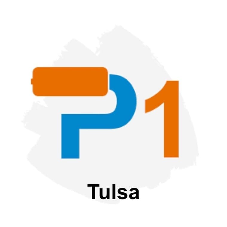 This is an image from Painter1 of Tulsa, located in Oklahoma. The logo for Painter1 of Tulsa features an orange paint roller forming the letter P alongside a blue and orange P1 design with the word Tulsa underneath.