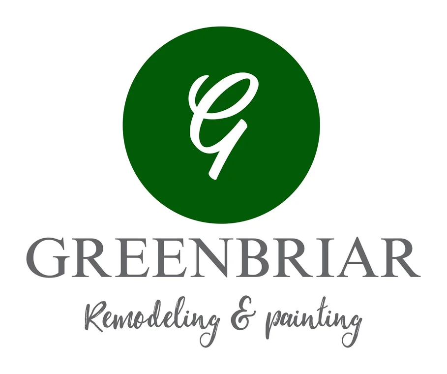 This is an image from Greenbriar Remodeling & Painting, located in Georgia. The logo for Greenbriar Remodeling & Painting features a dark green circle with a stylized white cursive 'G' above the company name in elegant gray serif lettering with a script tagline reading 'Remodeling & painting.