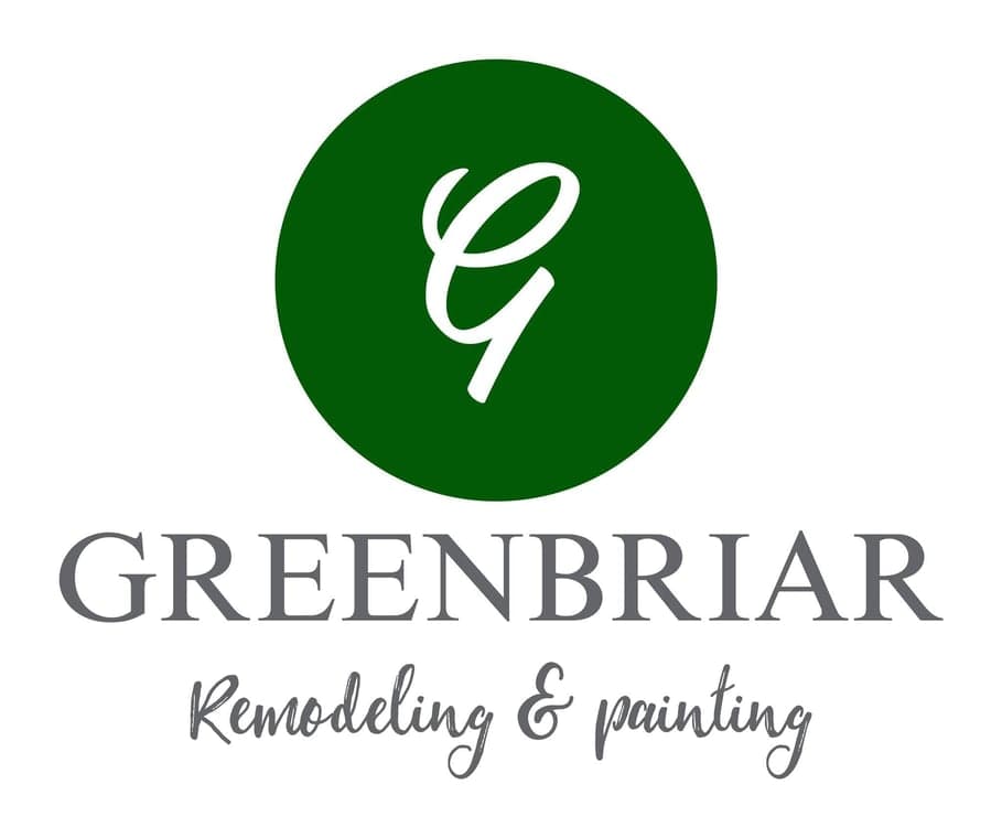 This is an image from Greenbriar Remodeling & Painting, located in Georgia. The logo for Greenbriar Remodeling & Painting features a dark green circle with a stylized white cursive 'G' above the company name in elegant gray serif lettering with a script tagline reading 'Remodeling & painting.