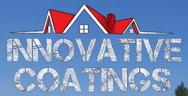 This is an image from Innovative Coatings LLC, located in New Mexico. The logo for Innovative Coatings LLC features a red and white roof graphic above the company name in textured white lettering against a blue background.