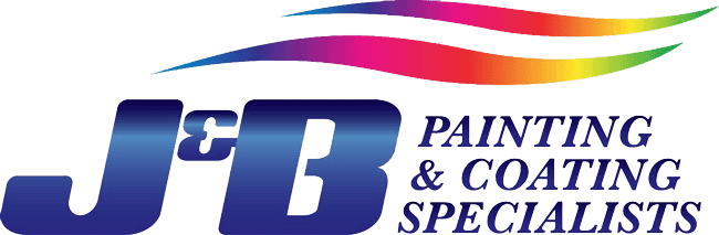 This is an image from J & B Painting Inc, located in Michigan. The logo for J & B Painting Inc features bold blue gradient lettering with colorful paint streak graphics above the company name.