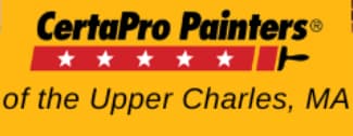 This is the logo for CertaPro Painters. It shows the company name in bold black text above a red paintbrush graphic with five white stars across it, symbolizing quality service.