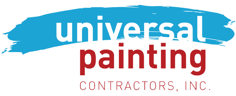This is an image from Universal Painting Contractors Inc., located in California. The image shows the company’s official logo featuring the name “Universal Painting Contractors, Inc.” with a blue brushstroke design and bold lettering, representing a professional painting company that provides interior and exterior residential painting services.