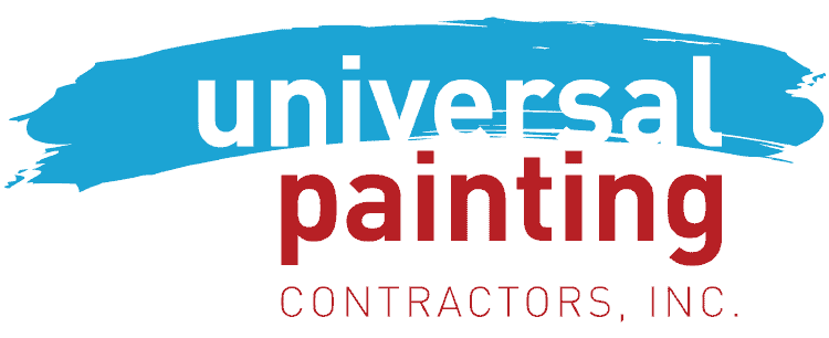 This is an image from Universal Painting Contractors Inc., located in California. The image shows the company’s official logo featuring the name “Universal Painting Contractors, Inc.” with a blue brushstroke design and bold lettering, representing a professional painting company that provides interior and exterior residential painting services.