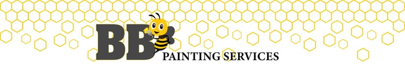 This is an image from BB Painting Services, located in Michigan. The logo for BB Painting Services features bold gray lettering with a cartoon bee and a yellow honeycomb pattern in the background.