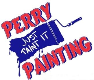 This is an image from Perry Painting and Restoration, located in Ohio. The logo for Perry Painting and Restoration features bold red and blue lettering with a paint roller graphic and the phrase “Just Paint It,” emphasizing professional painting services.