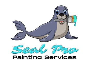This is an image from Seal Pro Painting Services, located in Florida. The logo for Seal Pro Painting Services features a cartoon seal holding a paintbrush with teal and gray branding elements.
