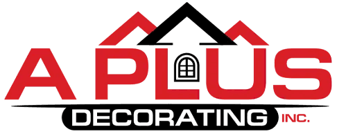 This is an image from A Plus Decorating Inc., located in Illinois. The logo for A Plus Decorating Inc. features bold red and white company text on a black background with roofline accents above the letters.