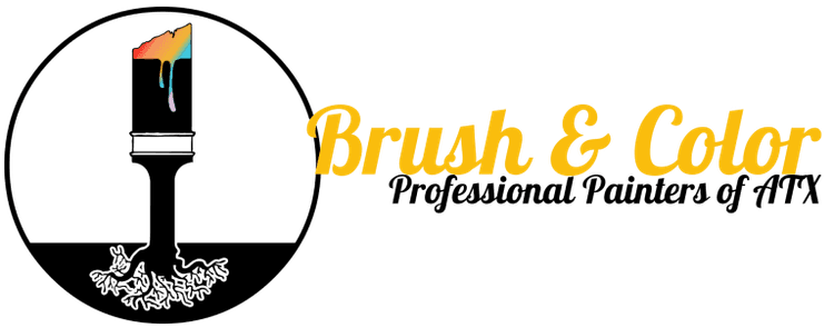 "This is an image from Brush & Color Painting, located in Texas. The logo for Brush & Color Painting features a paint roller with a rainbow-colored paint drip and bold black and gold text."