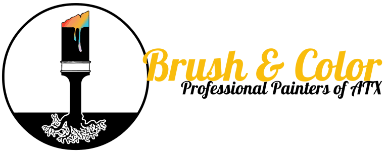 "This is an image from Brush & Color Painting, located in Texas. The logo for Brush & Color Painting features a paint roller with a rainbow-colored paint drip and bold black and gold text."