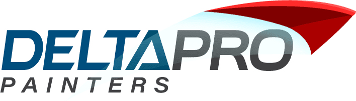 This is an image from DeltaPro Painters, located in Ohio. The logo for DeltaPro Painters features bold blue and gray lettering with a red and light blue swoosh graphic above the company name.