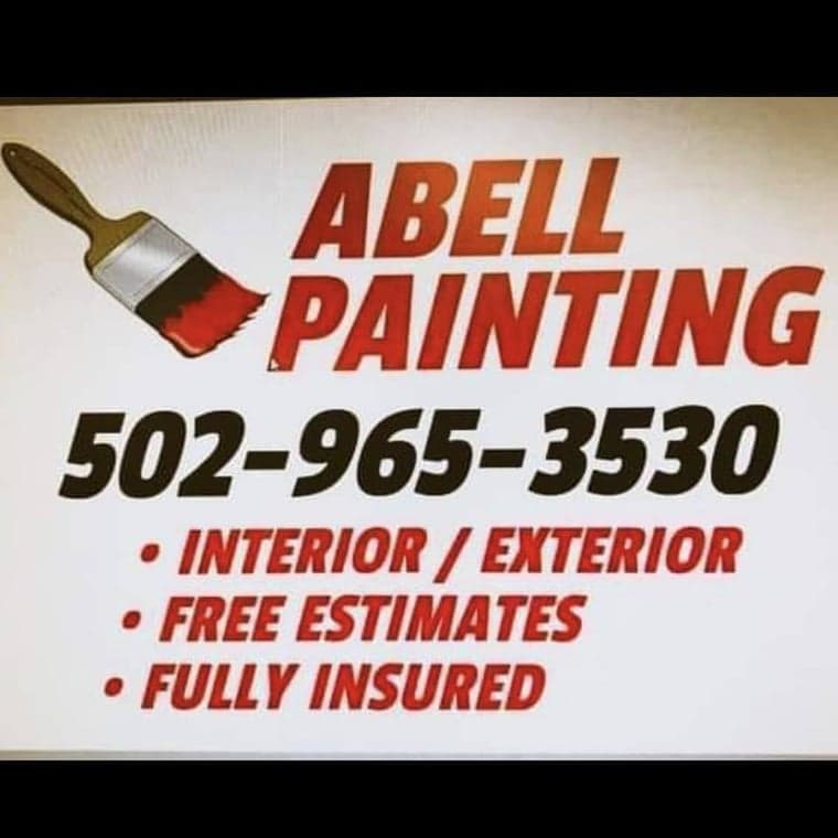 This is an image from Abell Painting LLC, located in Kentucky. The logo for Abell Painting LLC features bold red and black text with a paintbrush graphic dipped in red paint, emphasizing their interior and exterior painting services.