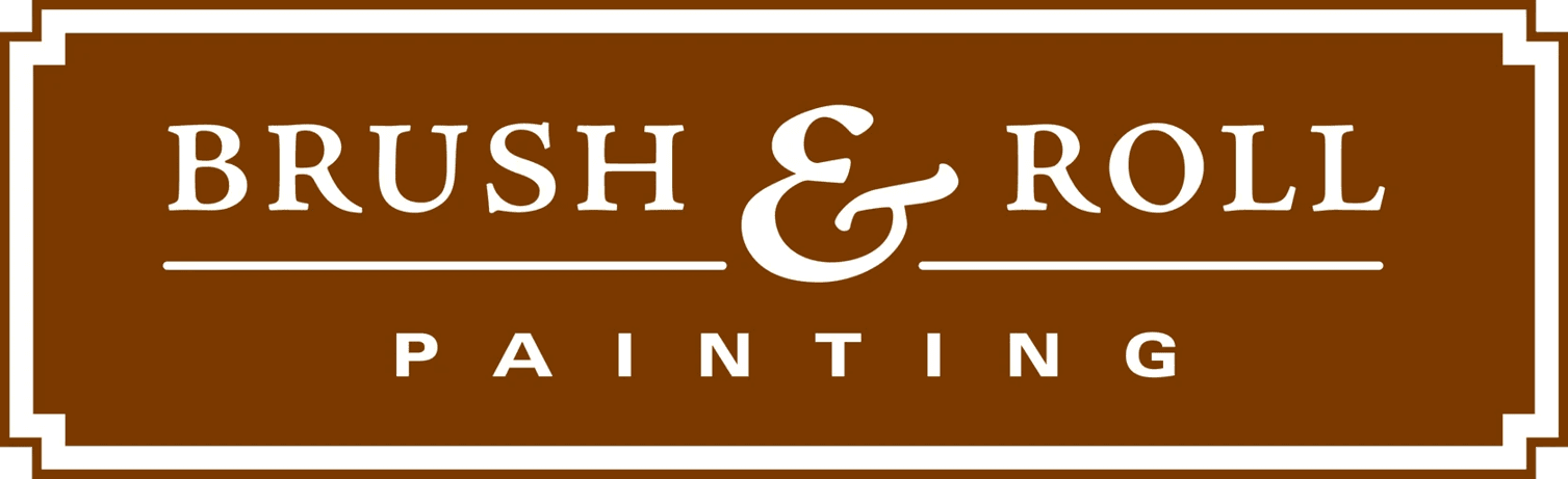 This is an image from Brush & Roll Painting, located in Nebraska. The logo for Brush & Roll Painting features white serif text on a brown background with a decorative border.