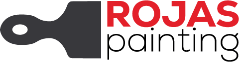 This is an image from Rojas Painting, located in California. The logo for Rojas Painting features a black paintbrush icon with bold red and black text, representing a professional residential and commercial painting company.