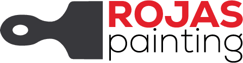 This is an image from Rojas Painting, located in California. The logo for Rojas Painting features a black paintbrush icon with bold red and black text, representing a professional residential and commercial painting company.