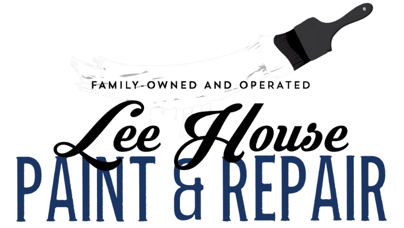 "This is an image from Lee House Paint & Repair, located in Texas. The logo for Lee House Paint & Repair features a white paint streak with a black brush and bold blue and black lettering."