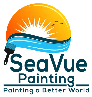This is an image from SeaVue Painting, located in Florida. The logo for SeaVue Painting features a rising sun over ocean waves with a paint roller graphic and blue and orange color tones.
