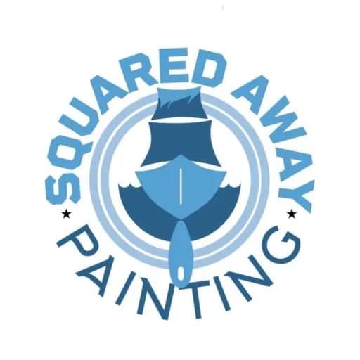 "This is an image from Squared Away Painting, located in Texas. The logo for Squared Away Painting features a stylized ship and paintbrush emblem in layered blue tones with circular text surrounding the design."