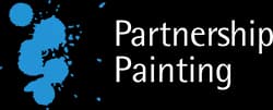 This is an image from Partnership Painting, located in California. The logo for Partnership Painting features a blue paint splatter graphic beside clean white text on a dark background.