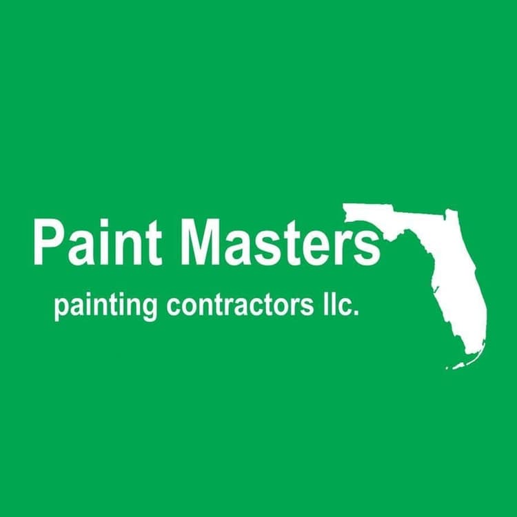 This is an image from Paint Masters Painting Contractors LLC company, located in Venice, FL. The image is a Paint Masters Painting Contractors LLC logo with white Florida state outline on green background