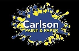 This is an image from Carlson Paint and Paper, located in New York. The logo for Carlson Paint and Paper features a blue watercolor splash background with the company name in yellow and white lettering.