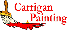 This is an image from Carrigan Painting, located in Wisconsin. The logo for Carrigan Painting features a red and yellow paintbrush graphic with bold lettering on a black background.