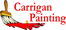 This is an image from Carrigan Painting, located in Wisconsin. The logo for Carrigan Painting features a red and yellow paintbrush graphic with bold lettering on a black background.