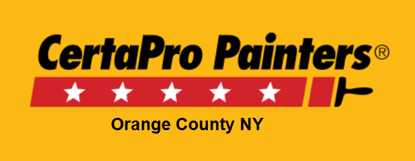 This is an image from CertaPro Painters of Orange County NY, located in New York. The logo for CertaPro Painters of Orange County NY features bold black text on a yellow background with a red paint-roller stripe and white stars.
