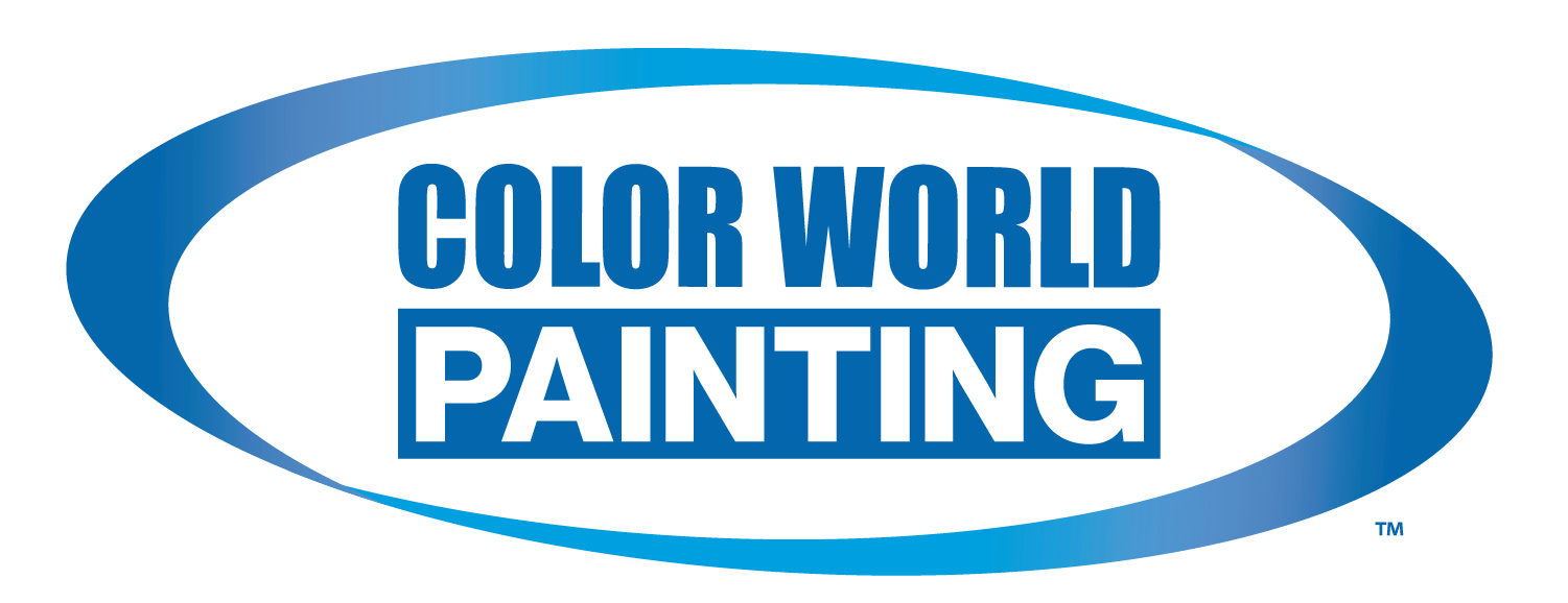 This is an image from Color World Painting of Birmingham, located in Alabama. The logo for Color World Painting features bold blue lettering inside an oval swoosh design on a white background.